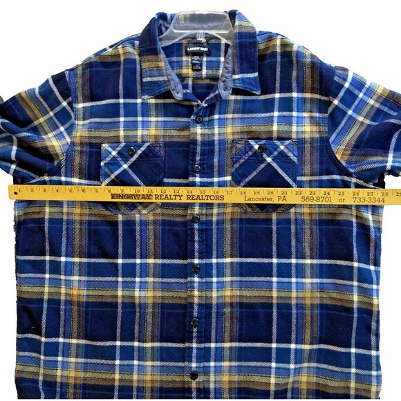 Lands End Rugged Work Shirt Mens Sz 2XL Tradtional Fit Hefty Blue Plaid Pockets - Picture 12 of 15
